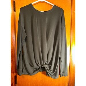 A New Day Dark Green Knit Twist Accent Long Sleeve Top Loungewear Size Large